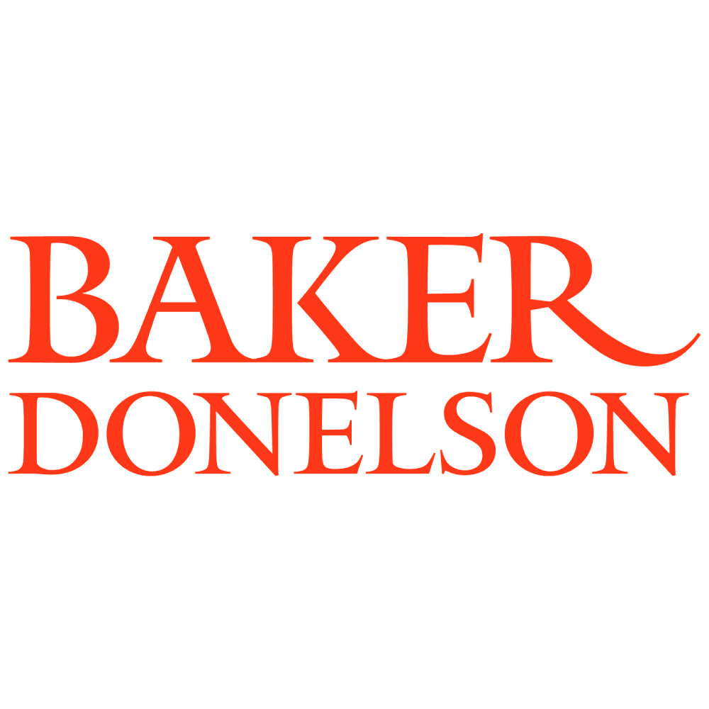 The image shows the Baker Donelson logo with the text "BAKER DONELSON" in bold, red capital letters on a white background.
