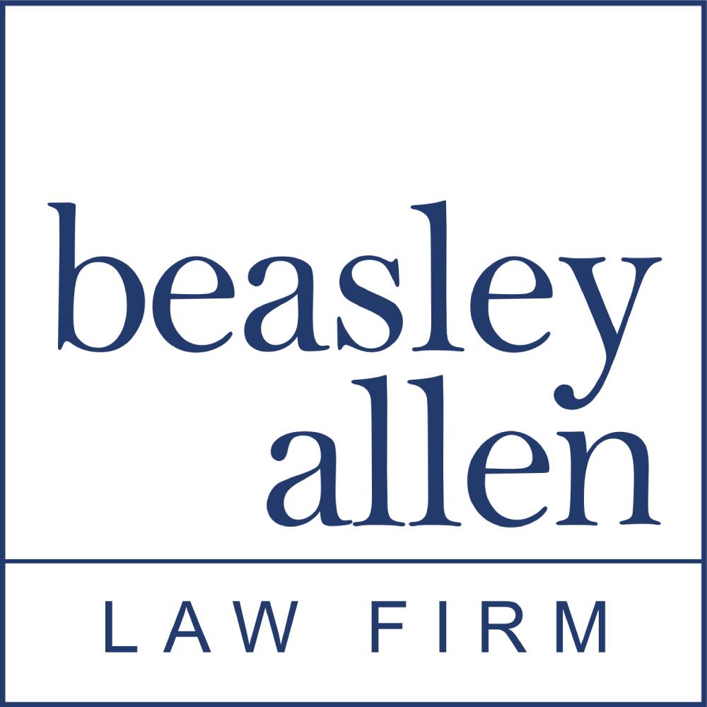 Blue text on a white background reads “Beasley Allen” in larger font and “Law Firm” in smaller font below, enclosed in a blue border.