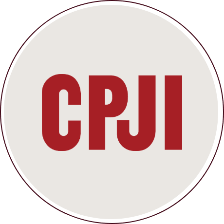 The image shows a circular logo with a white background and the uppercase red letters "CPJI" in the center.